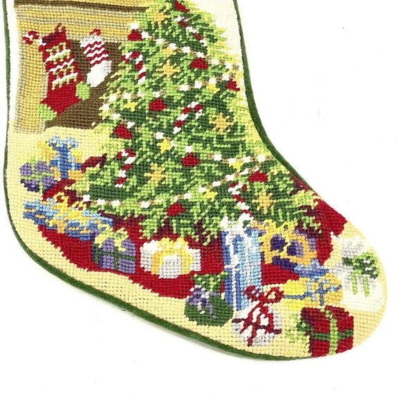 The Company Store Needlepoint Christmas Stocking Tree Presents Monogram BRITTNEY - Picture 3 of 11